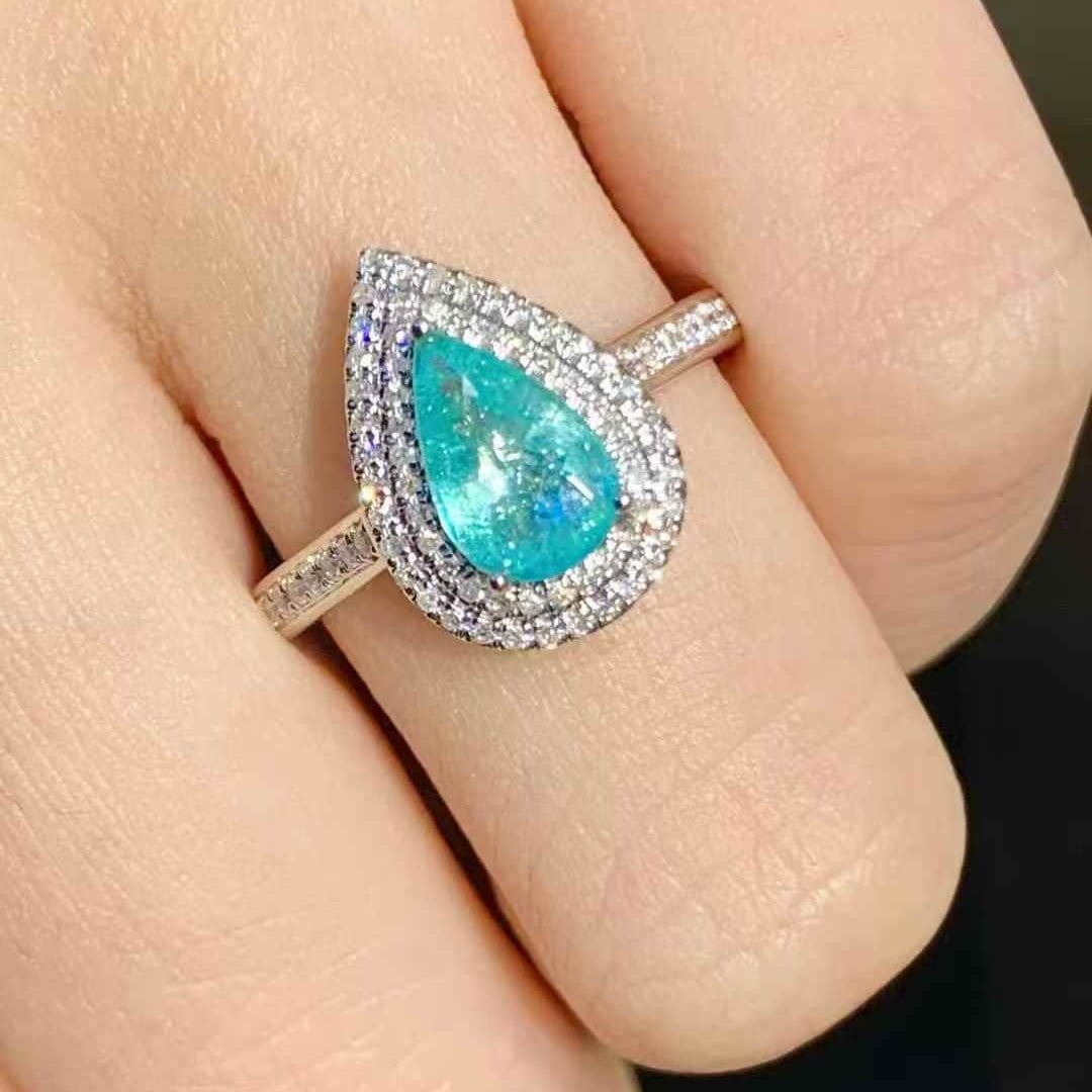 14k Gold 0.8 Ct Natural Paraiba Tourmaline & Diamond Ring - 5