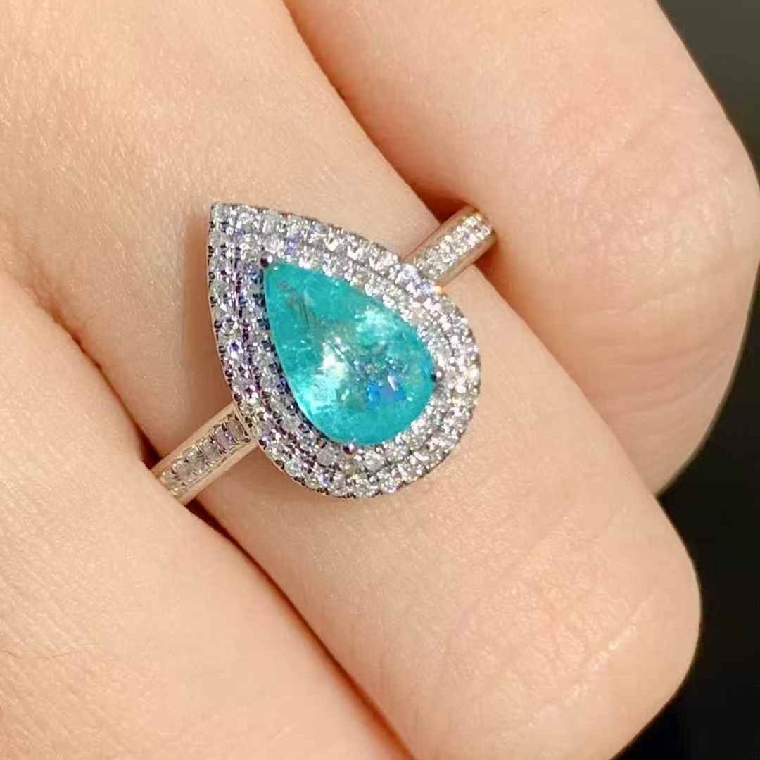 14k Gold 0.8 Ct Natural Paraiba Tourmaline & Diamond Ring - 6