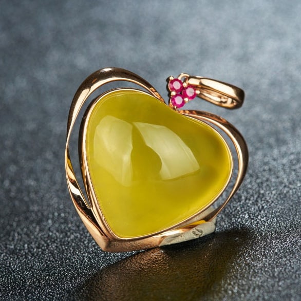14k Gold 30.58 Ct Natural Prehnite & Ruby Pendant( Without Chain ) - 7