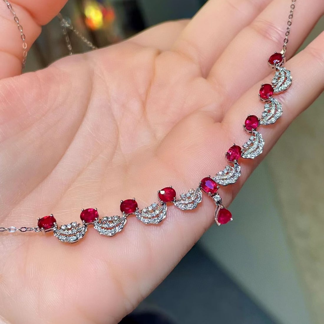 14k Gold 3.67 Ctw Natural Ruby & Diamond Necklace - 2