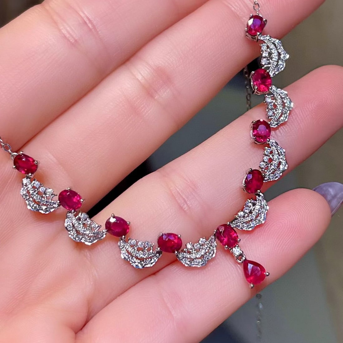 14k Gold 3.67 Ctw Natural Ruby & Diamond Necklace - 3