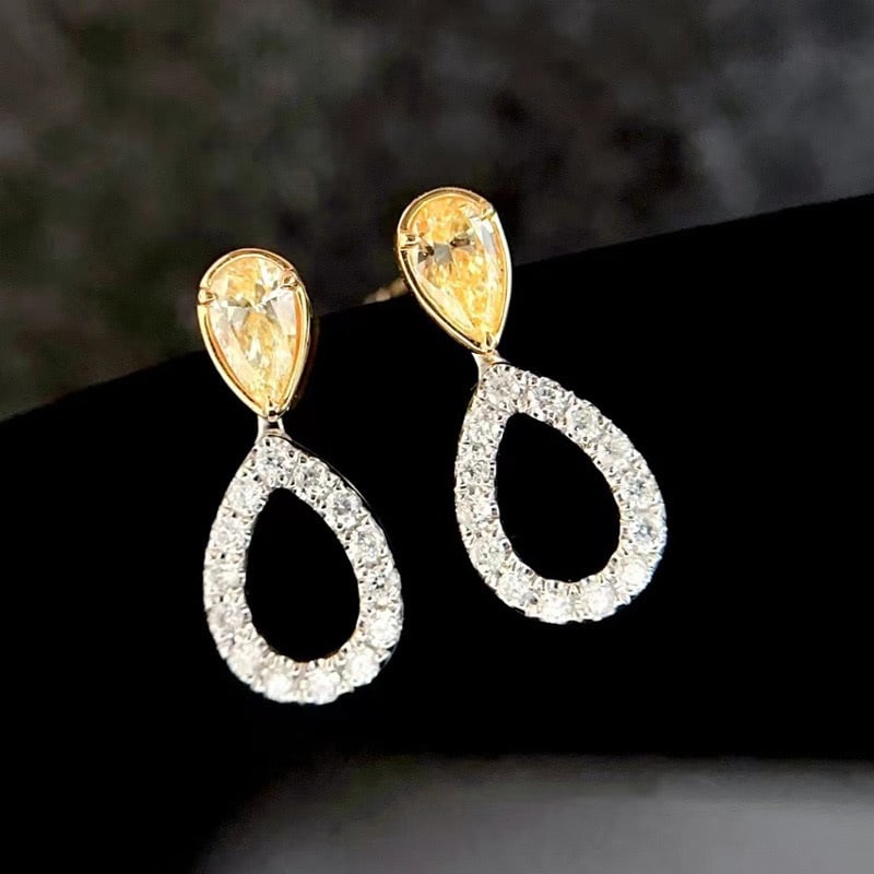 14k Gold 0.6 Ctw Natural Yellow Diamond & Diamond Earrings - 2