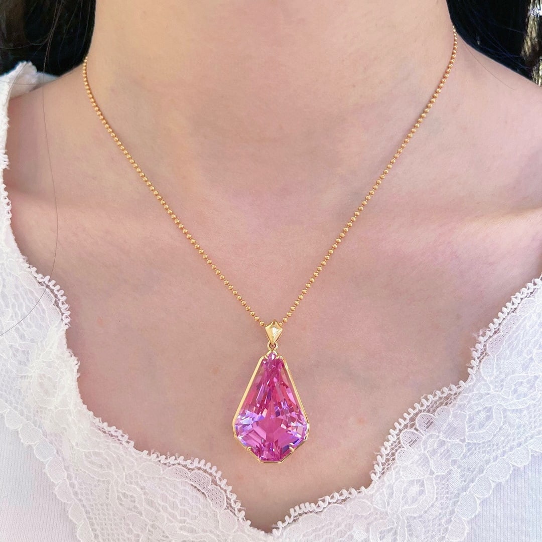 14k Gold 36.71 Ct Natural Kunzite Pendant( Without Chain ) - 2