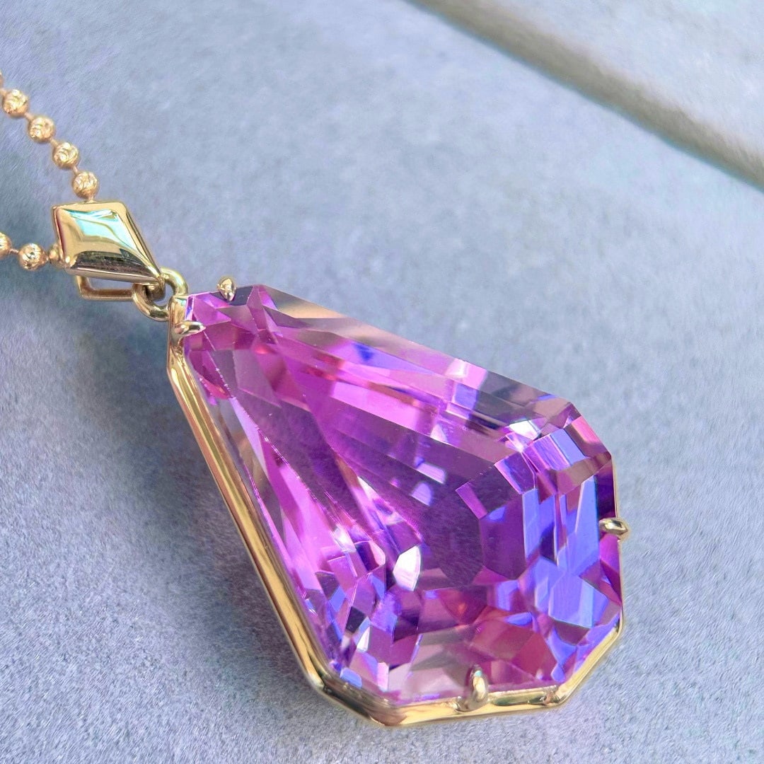 14k Gold 36.71 Ct Natural Kunzite Pendant( Without Chain ) - 4