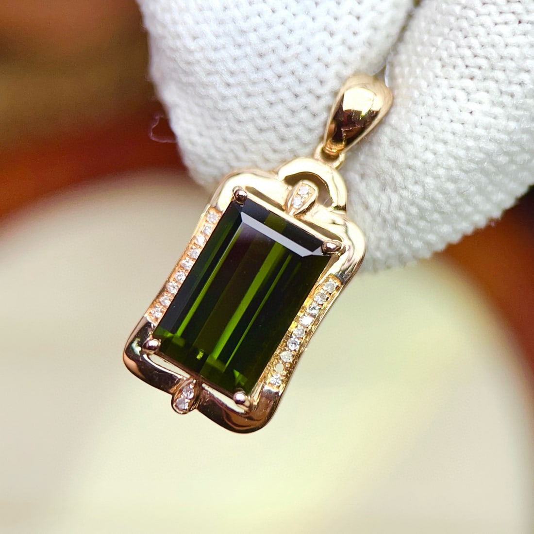 14k Gold 4.71 Ctw Natural Tourmaline & Diamond Pendant( Without Chain ) - 2