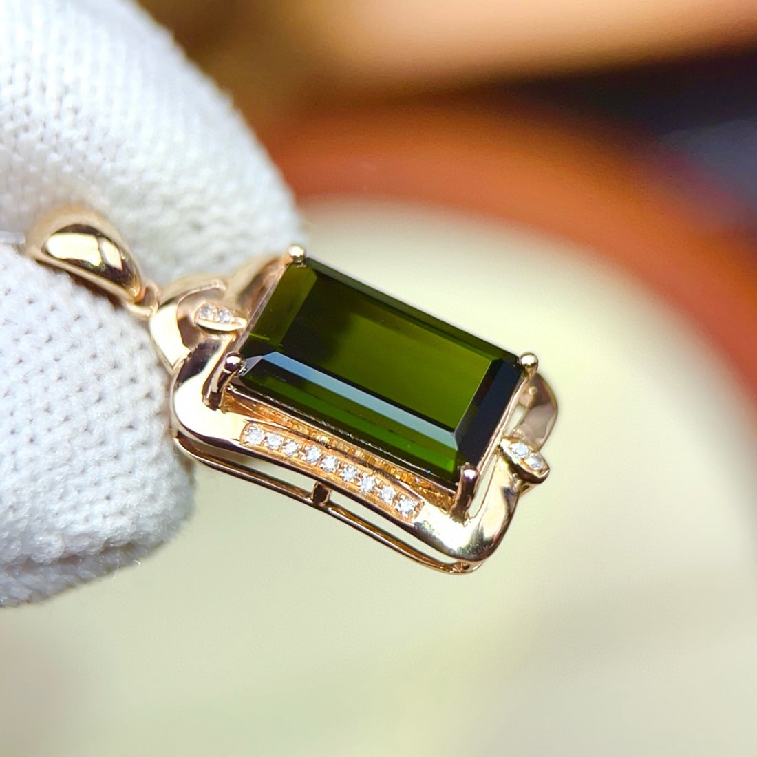 14k Gold 4.71 Ctw Natural Tourmaline & Diamond Pendant( Without Chain ) - 4