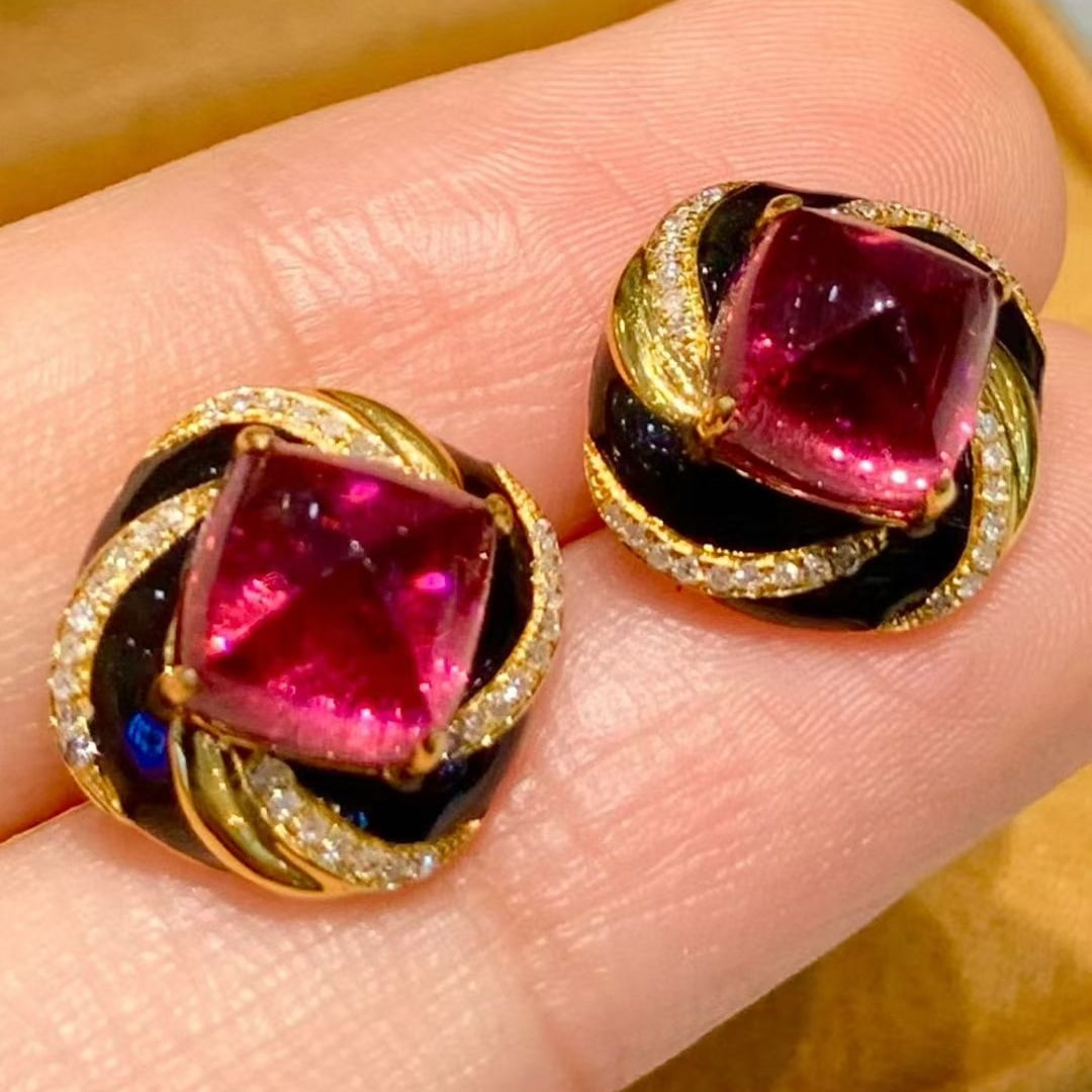 14k Gold 5.7 Ct Natural Tourmaline & Diamond Earrings - 4