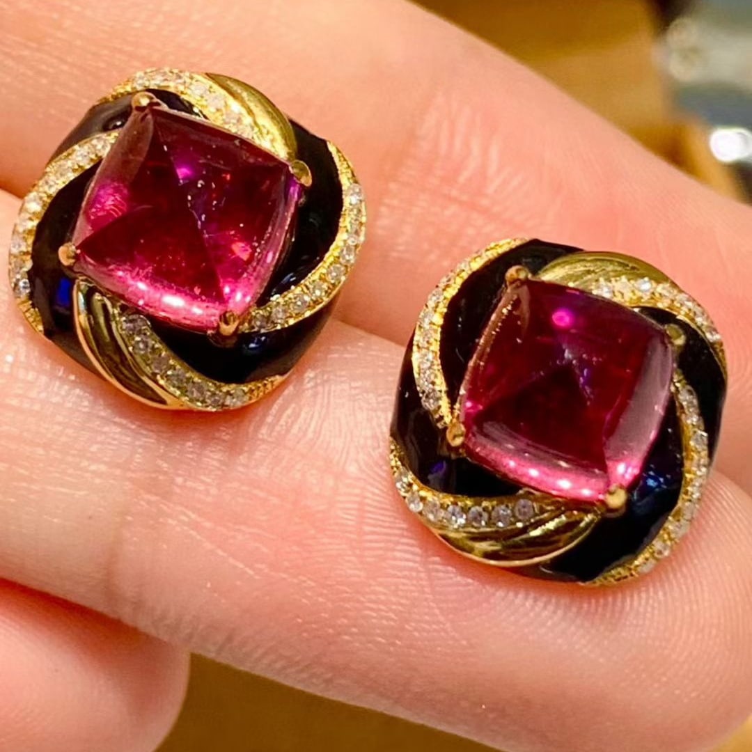 14k Gold 5.7 Ct Natural Tourmaline & Diamond Earrings - 6