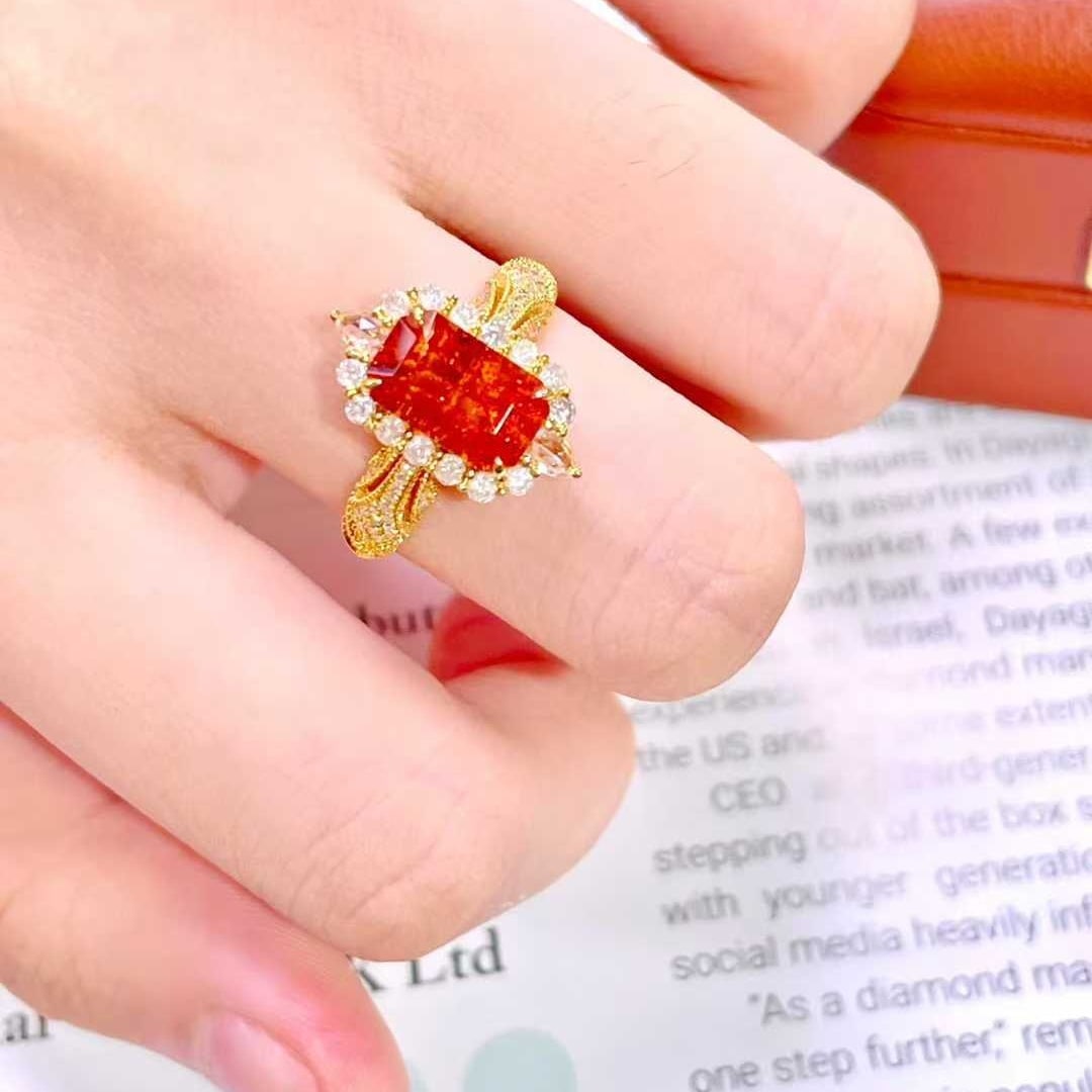 14k Gold 2.9 Ct Natural Spessartine & Diamond Ring - 2