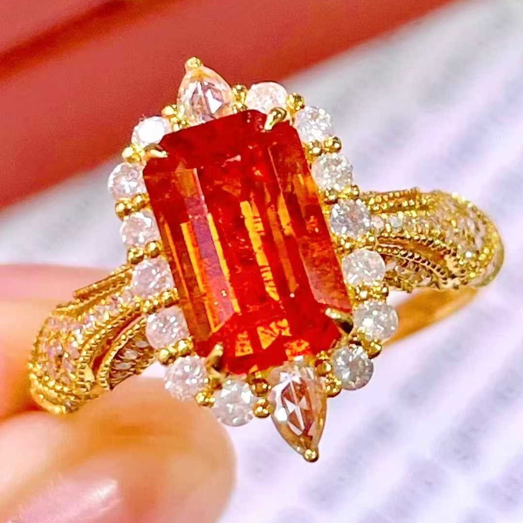14k Gold 2.9 Ct Natural Spessartine & Diamond Ring - 3