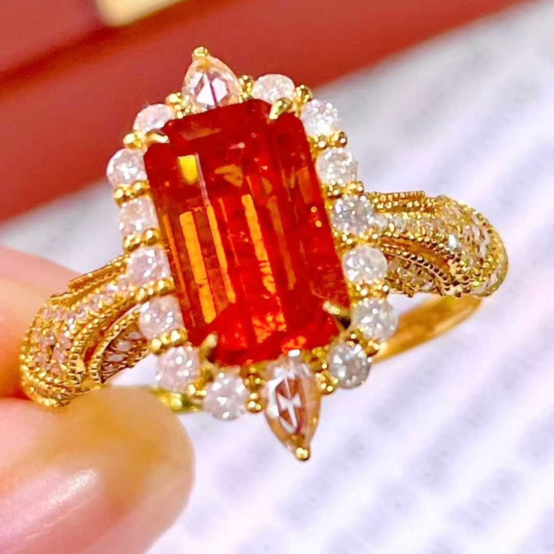 14k Gold 2.9 Ct Natural Spessartine & Diamond Ring - 4