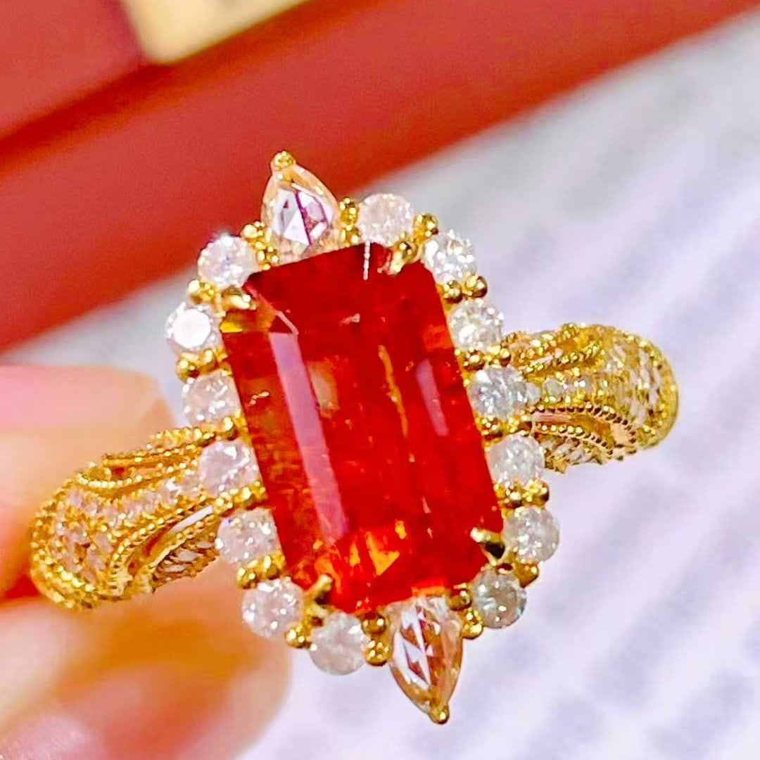 14k Gold 2.9 Ct Natural Spessartine & Diamond Ring - 5