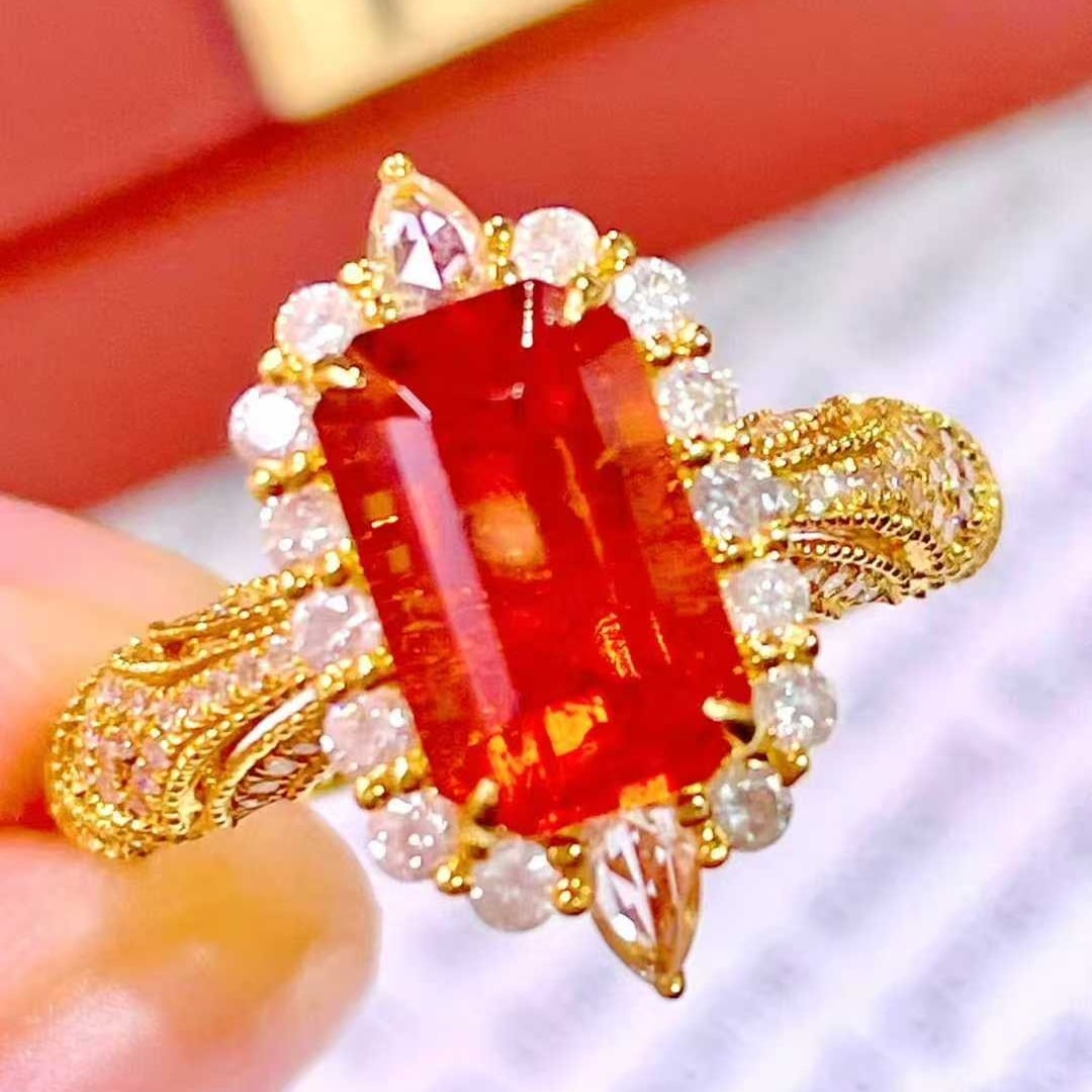 14k Gold 2.9 Ct Natural Spessartine & Diamond Ring - 6