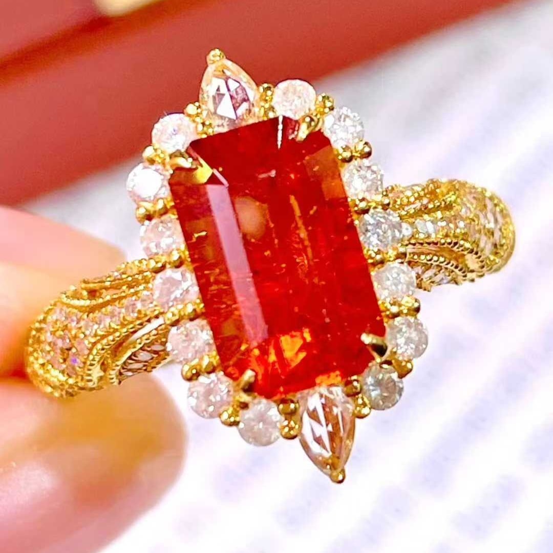 14k Gold 2.9 Ct Natural Spessartine & Diamond Ring - 7