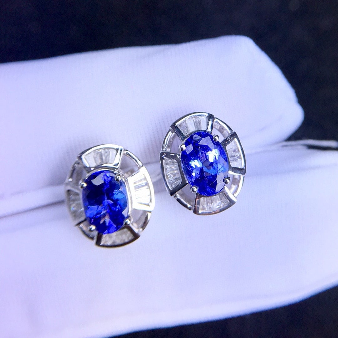 14k Gold 2.5 Ct Natural Tanzanite & Diamond Earrings - 5
