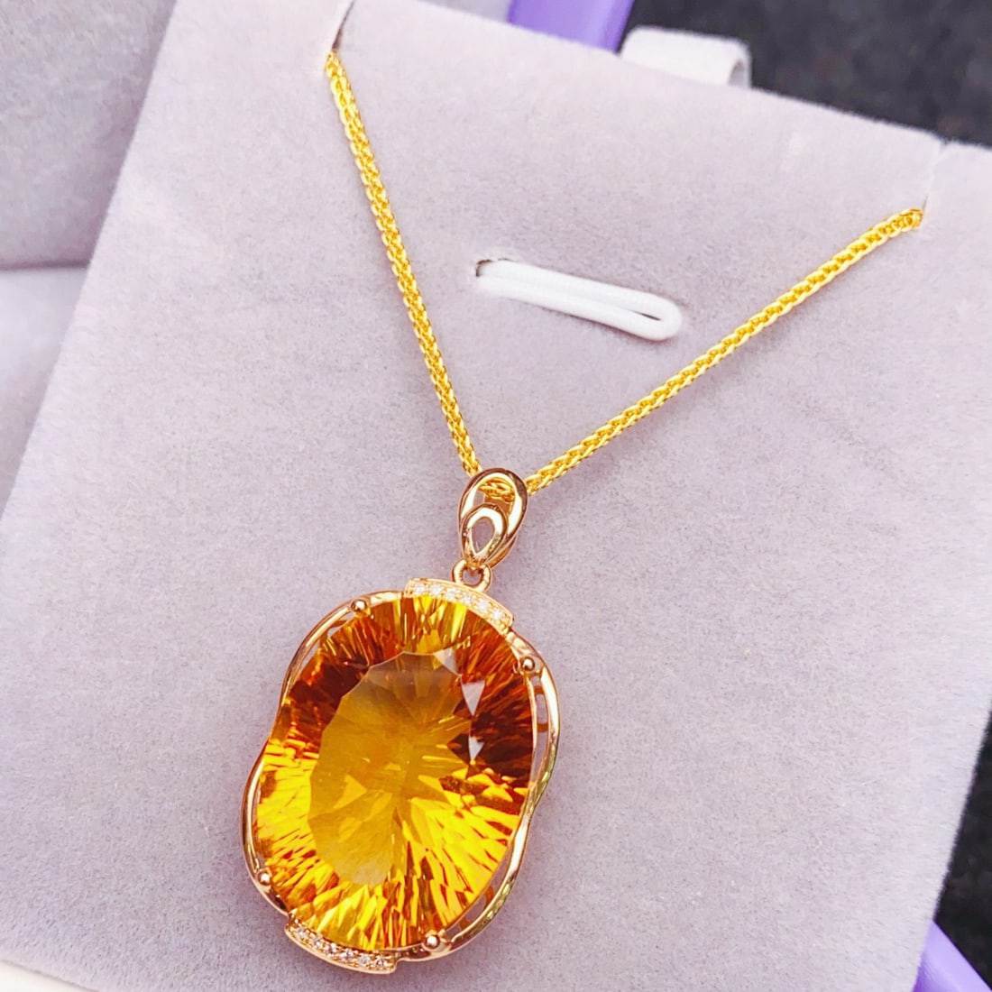 14k Gold 15.08 Ctw Natural Citrine & Diamond Pendant( Without Chain ) - 4