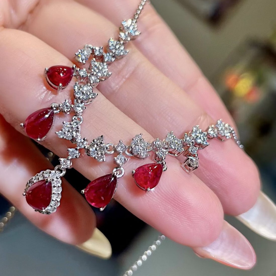 14k Gold 4.84 Ctw Natural Ruby & Diamond Necklace - 3