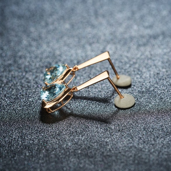 14k Gold 3.16 Ct Natural Aquamarine Earrings - 4