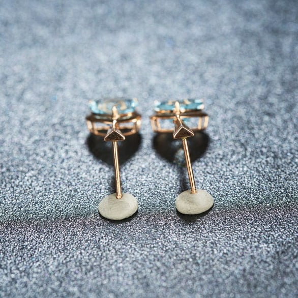 14k Gold 3.16 Ct Natural Aquamarine Earrings - 5
