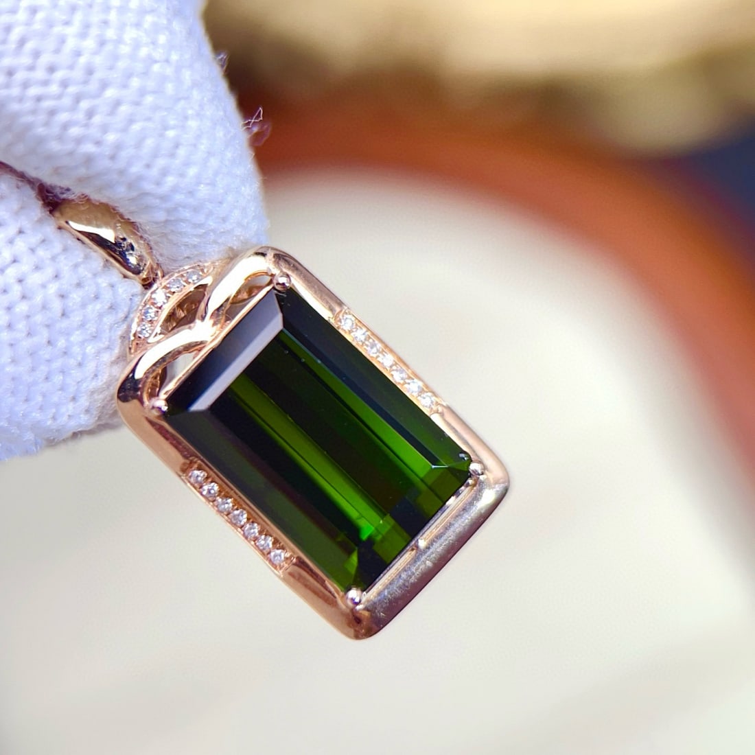14k Gold 6.55 Ctw Natural Tourmaline & Diamond Pendant( Without Chain ) - 2