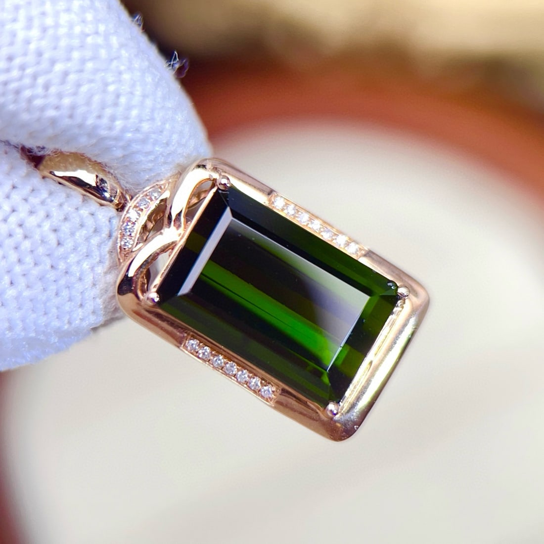 14k Gold 6.55 Ctw Natural Tourmaline & Diamond Pendant( Without Chain ) - 4