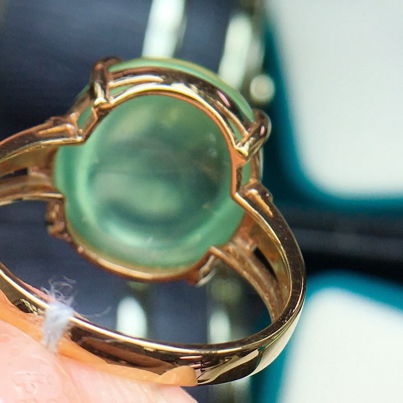 14k Gold 13.5 Ct Natural Prehnite & Diamond Ring - 5