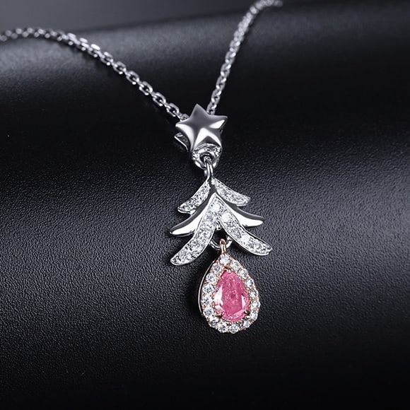 14k Gold 0.25 Ctw Natural Pink Diamond & Diamond Necklace - 2
