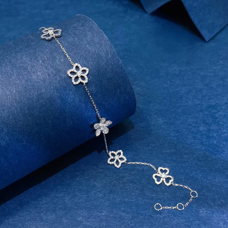 14k Gold 0.45 Ct Natural H Diamond & Flowers Bracelet - 2