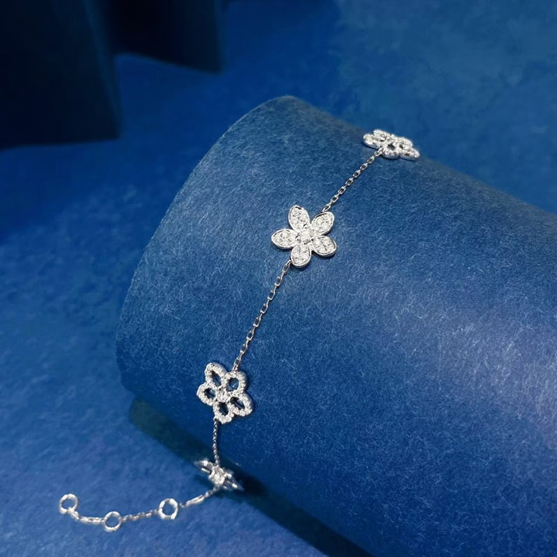 14k Gold 0.45 Ct Natural H Diamond & Flowers Bracelet - 4