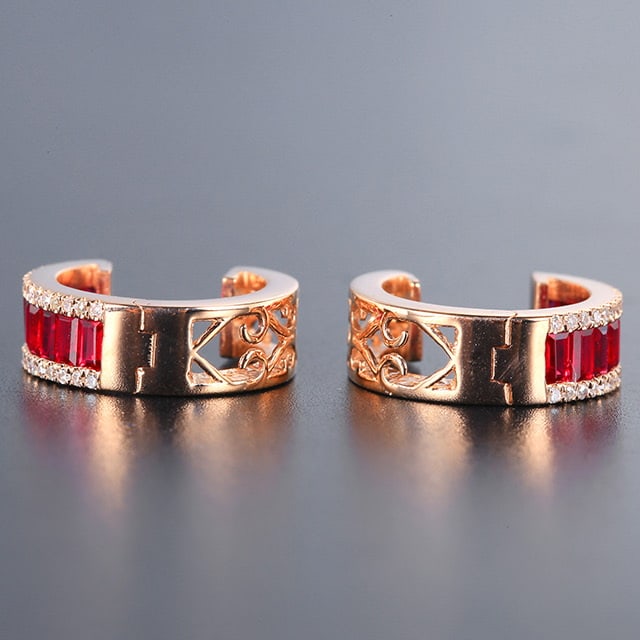 14k Gold 1.05 Ctw Natural Ruby & Diamond Earrings - 2