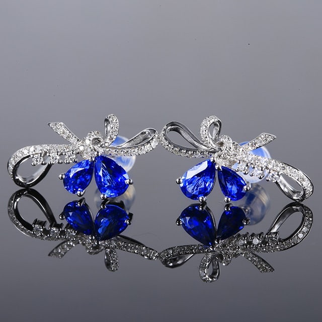 14k Gold 1.80 Ctw Natural Sapphire & Diamond Earrings - 2