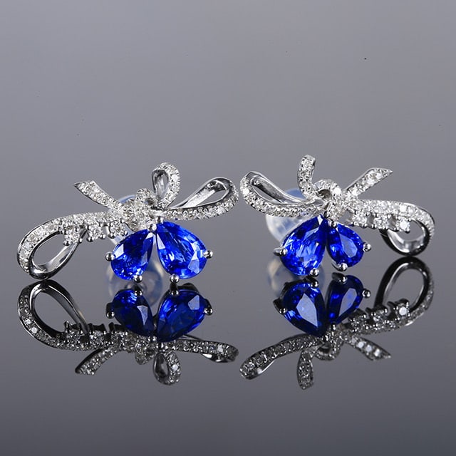 14k Gold 1.80 Ctw Natural Sapphire & Diamond Earrings - 3
