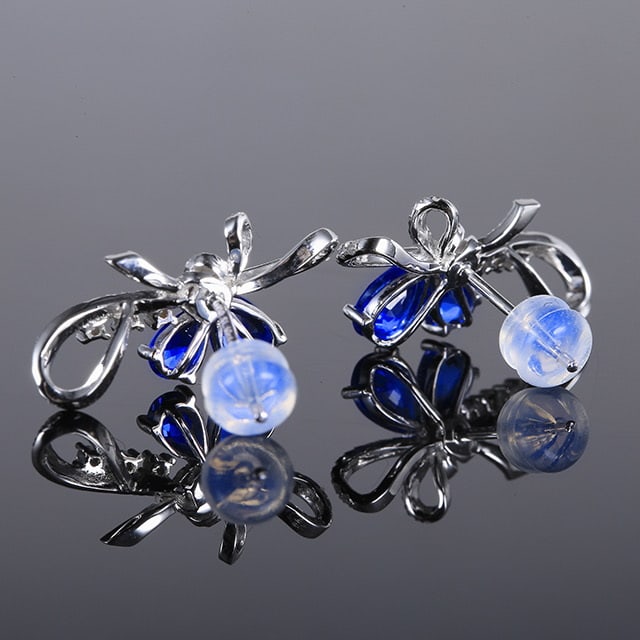 14k Gold 1.80 Ctw Natural Sapphire & Diamond Earrings - 4