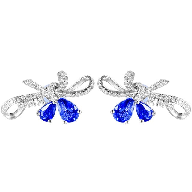 14k Gold 1.80 Ctw Natural Sapphire & Diamond Earrings - 5