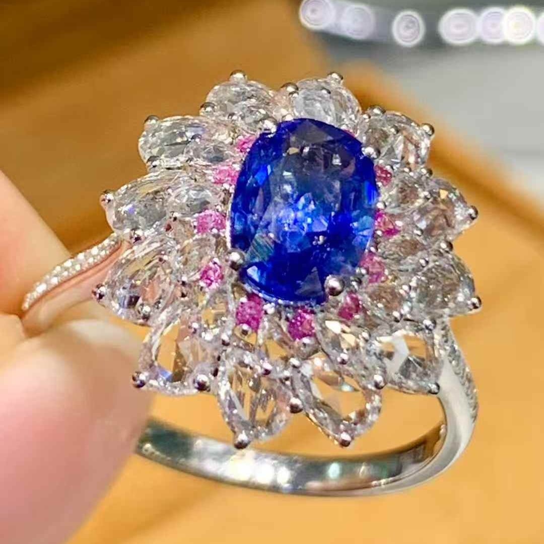 14k Gold 1.01 Ct Natural Sapphire & Diamond & Sapphire Ring - 3