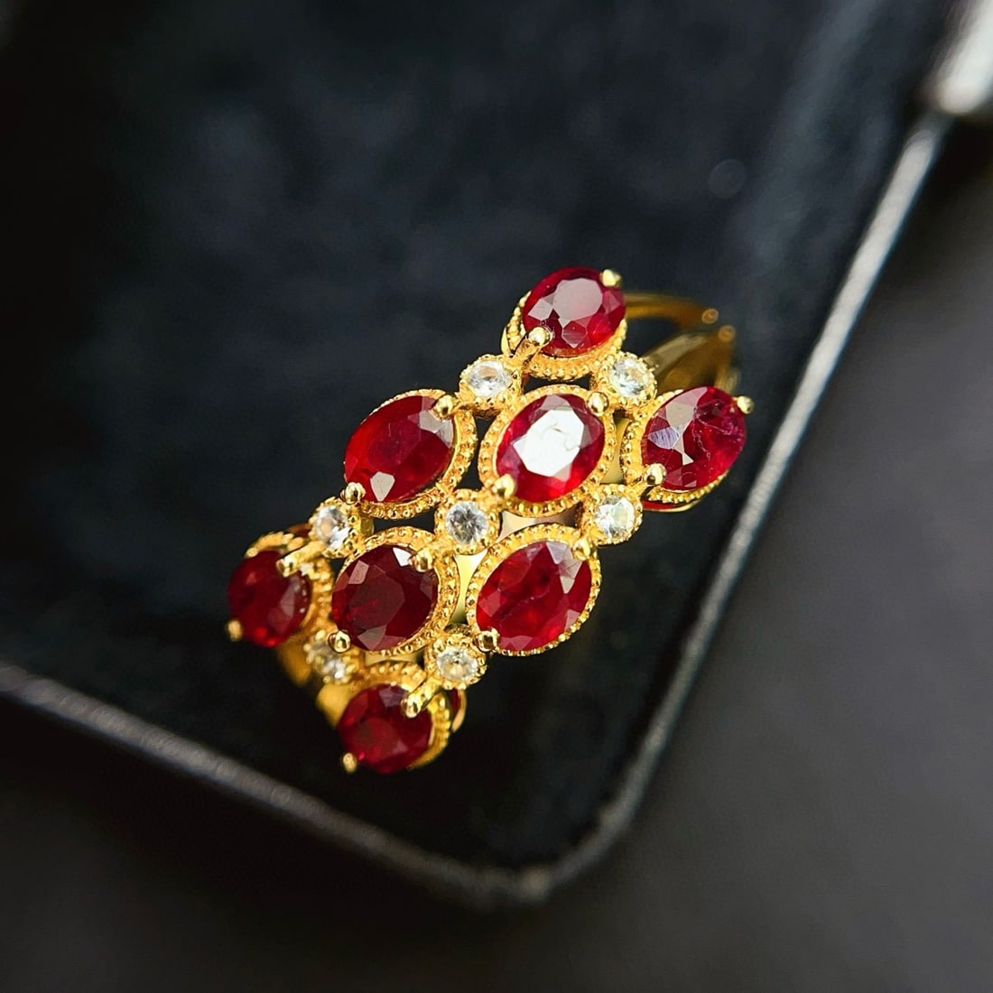 14k Gold 1.85 Ct Vivid Red Natural Ruby & Sapphire Ring - 2