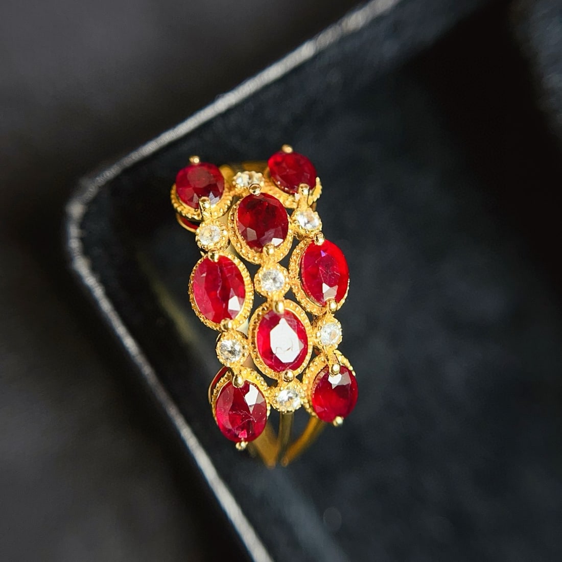 14k Gold 1.85 Ct Vivid Red Natural Ruby & Sapphire Ring - 3