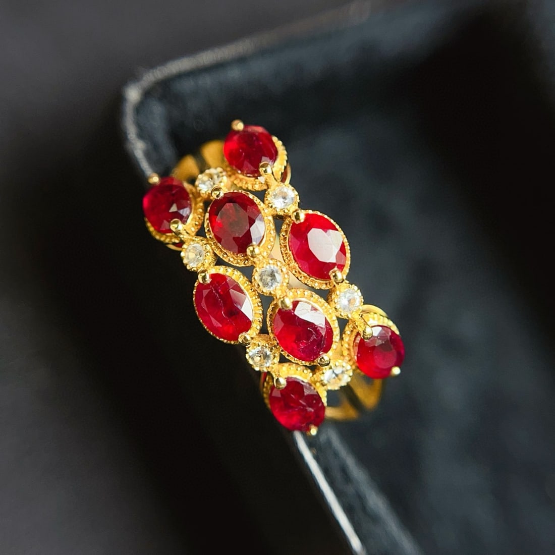14k Gold 1.85 Ct Vivid Red Natural Ruby & Sapphire Ring - 4