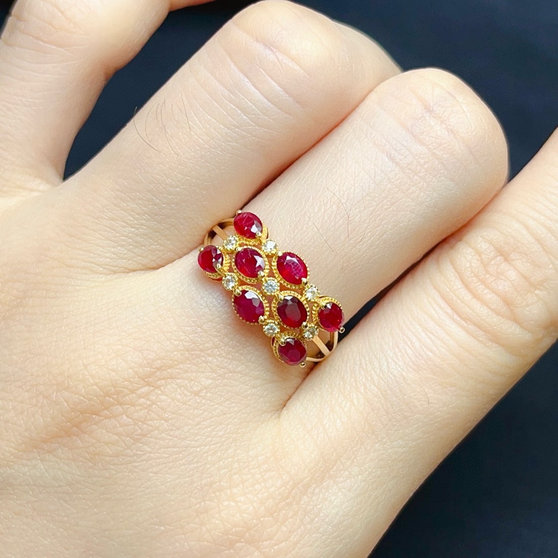 14k Gold 1.85 Ct Vivid Red Natural Ruby & Sapphire Ring - 5