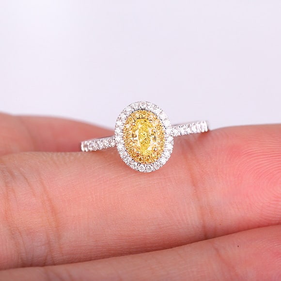 14k Gold 0.59 Ctw Natural Yellow Diamond & Diamond Ring - 5