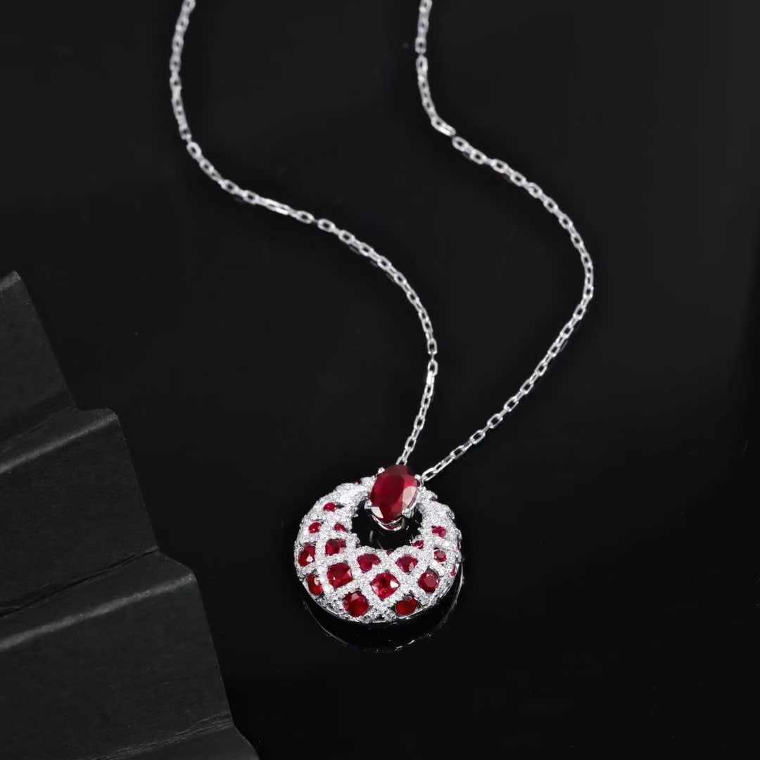 14k Gold 2.00 Ctw Natural Ruby & Diamond Necklace - 2