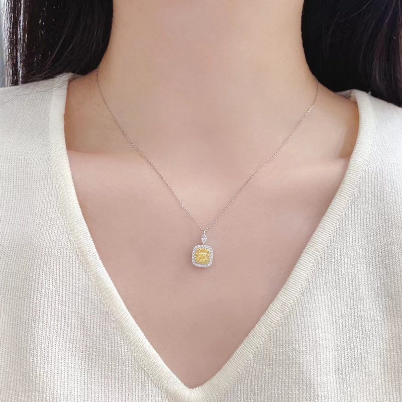 14k Gold 0.8 Ctw Natural Yellow Diamond & Diamond Pendant( Without Chain ) - 2