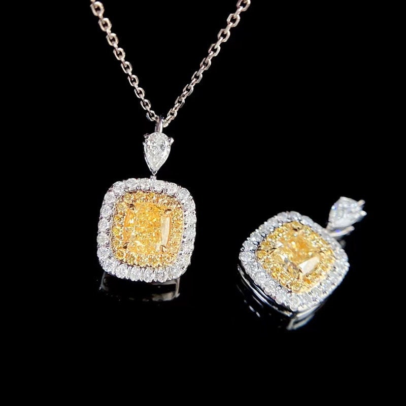 14k Gold 0.8 Ctw Natural Yellow Diamond & Diamond Pendant( Without Chain ) - 3
