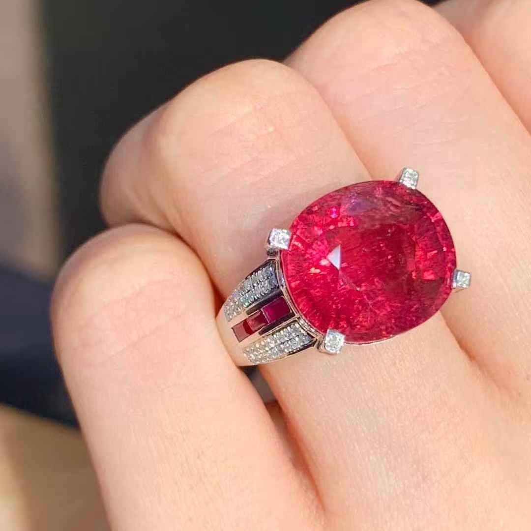 14k Gold 9.6 Ct Natural Tourmaline & Diamond Ring - 2