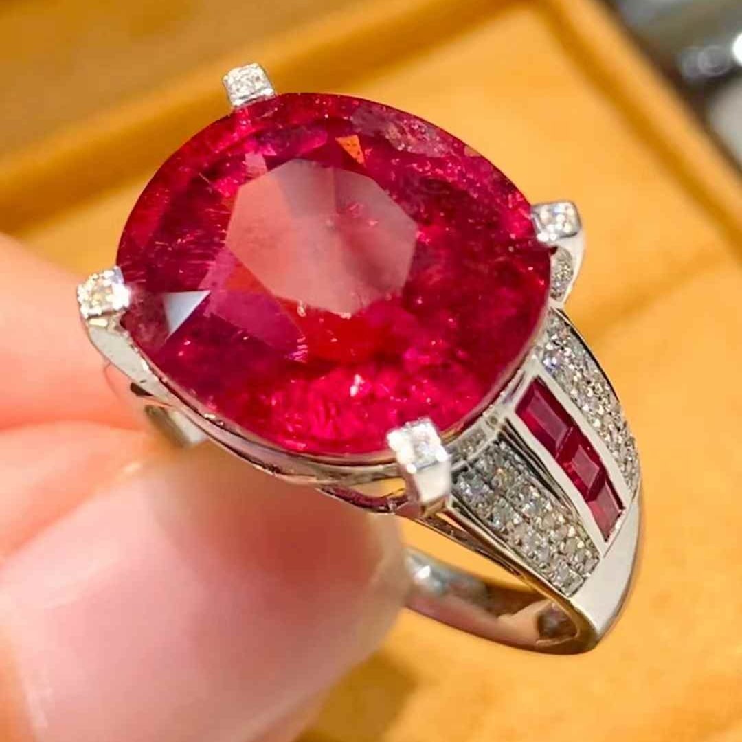 14k Gold 9.6 Ct Natural Tourmaline & Diamond Ring - 3