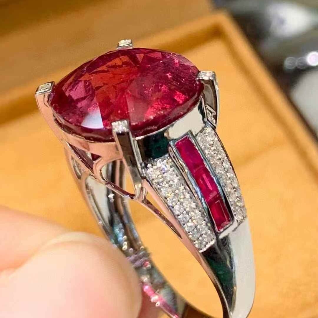 14k Gold 9.6 Ct Natural Tourmaline & Diamond Ring - 4