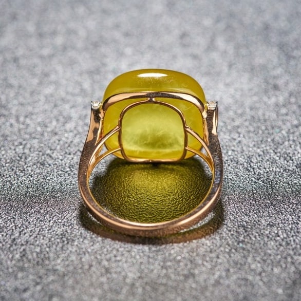 14k Gold 17.1 Ct Natural Prehnite & Diamond Ring - 4