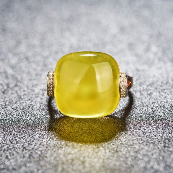 14k Gold 17.1 Ct Natural Prehnite & Diamond Ring - 6