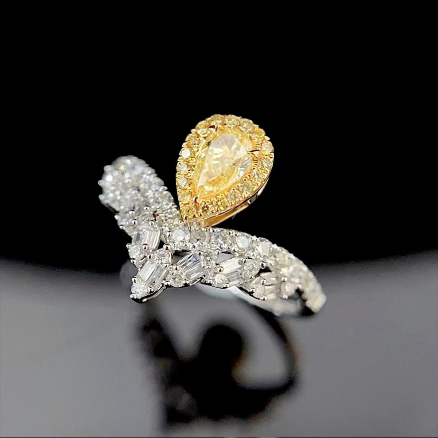 14k Gold 0.80 Ctw Natural Yellow Diamond & Diamond Ring - 5