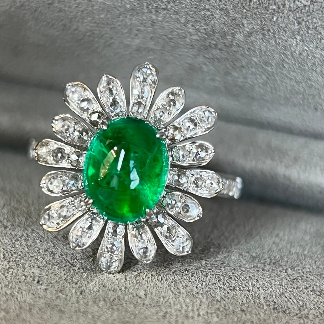 14k Gold 2.83 Ct Vivid Green Natural Emerald & Diamond Ring - 5